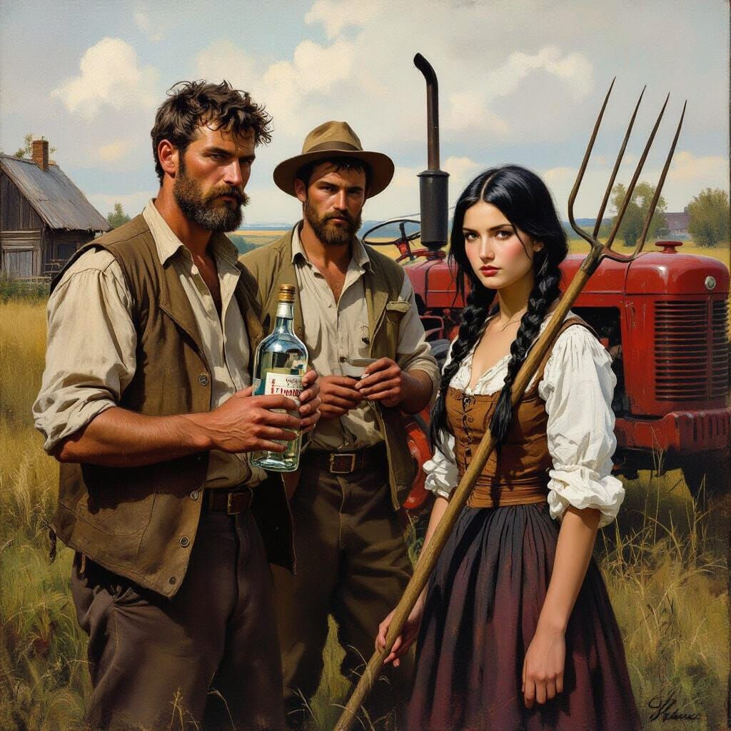 Village Gathering with Vodka and Witch in Repin Style