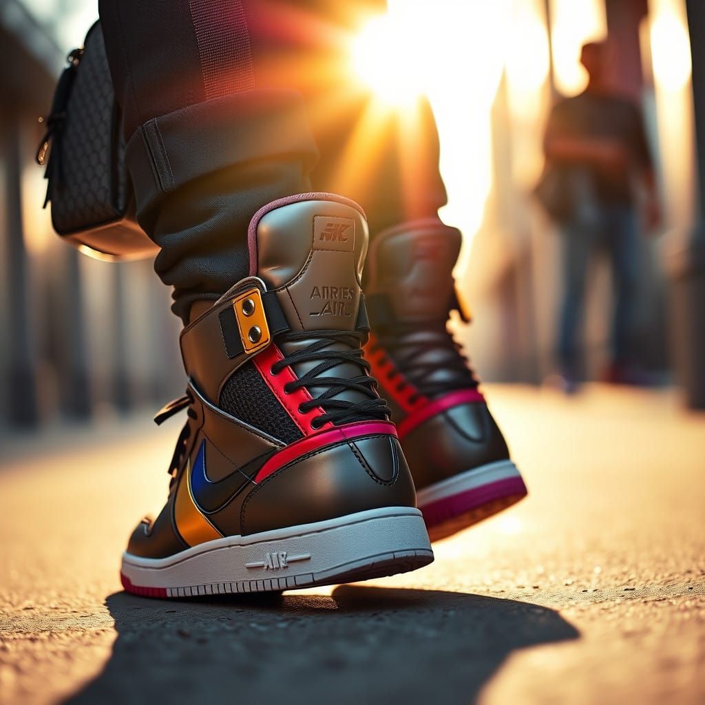 Sleek, High-Top Sneakers in Metallic Accents and Gradient Co...