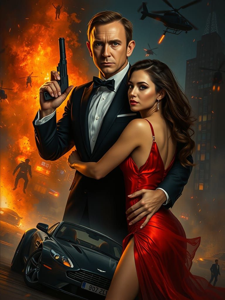 Suave Secret Agent Amidst Chaos in Cyberpunk Style