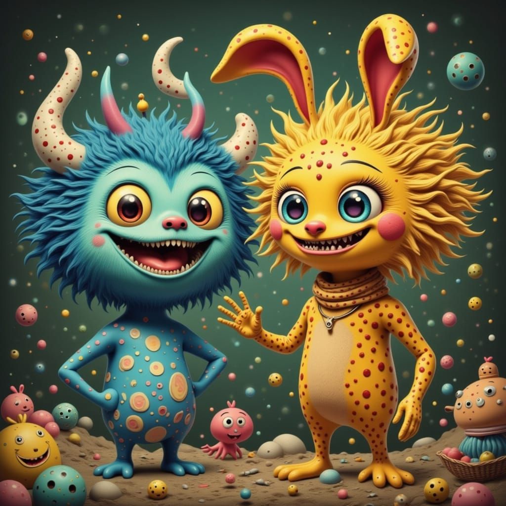 Joyful Young Monsters in Distorted Vintage Style