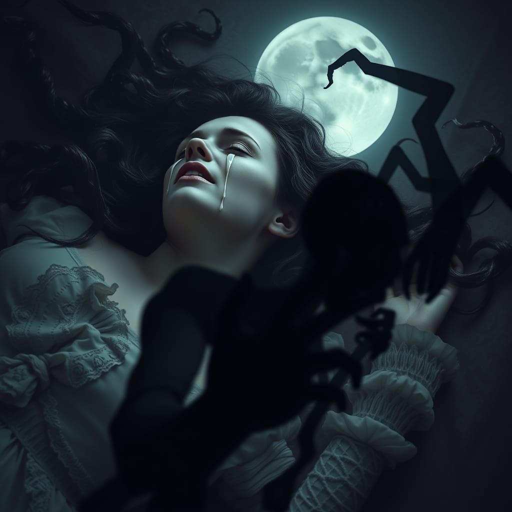 Gothic Nightmare Dreamer in Dark, Twisted Shadows