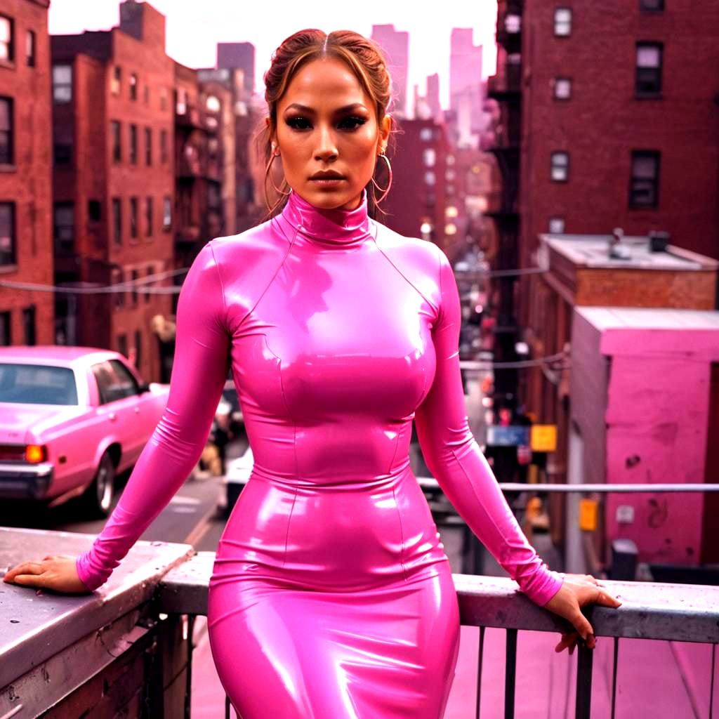 Jennifer Lopez in Pink Latex Dress, Cinematic Film Still