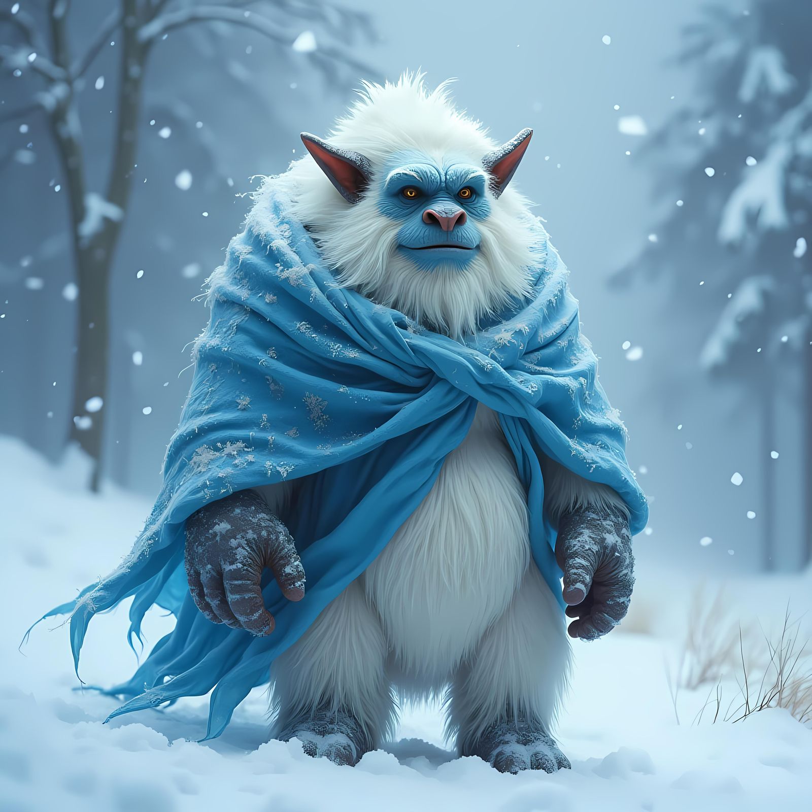 Anime Snow Troll in Stormy Landscape