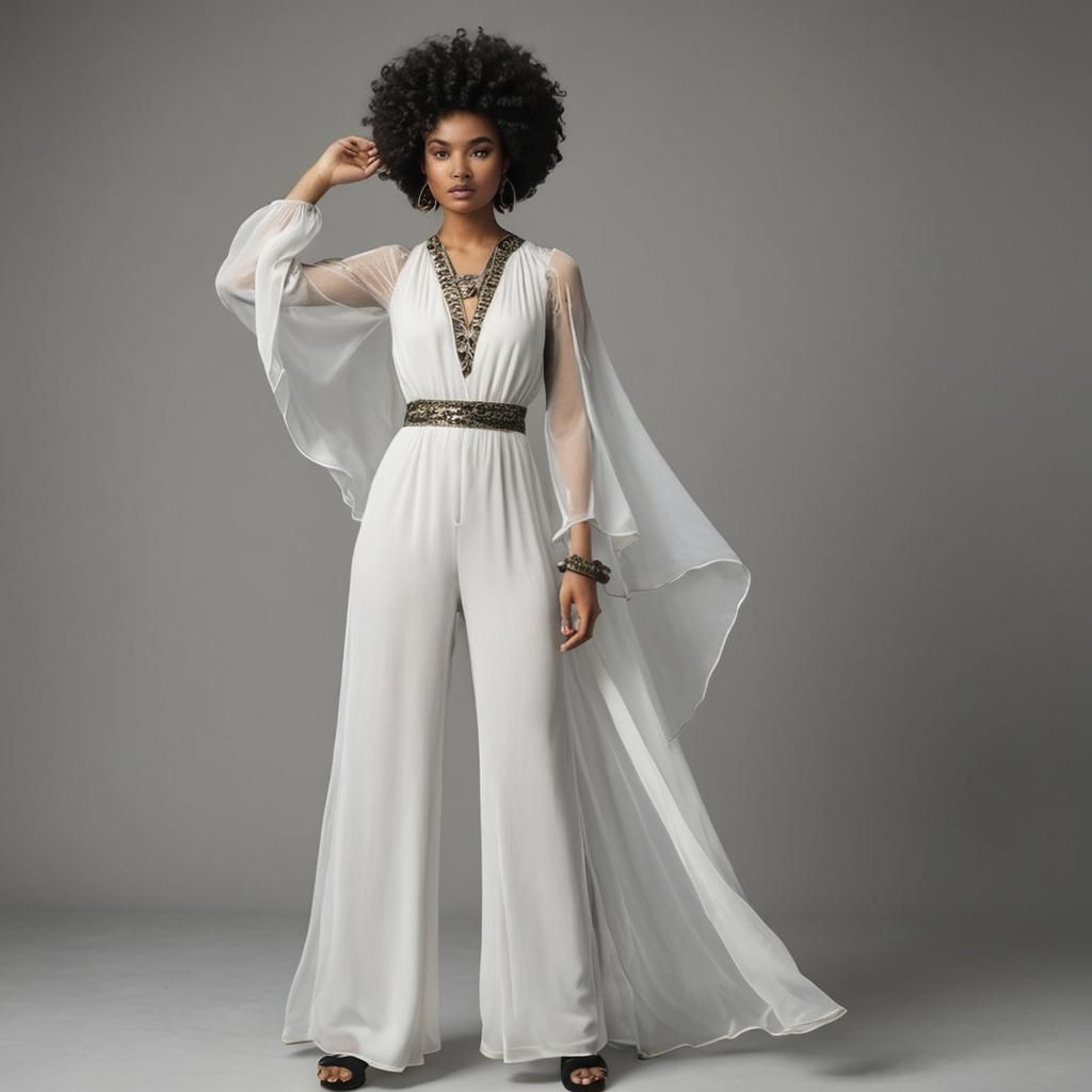 Female Model in Grecian Jumpsuit with Gothic Accents