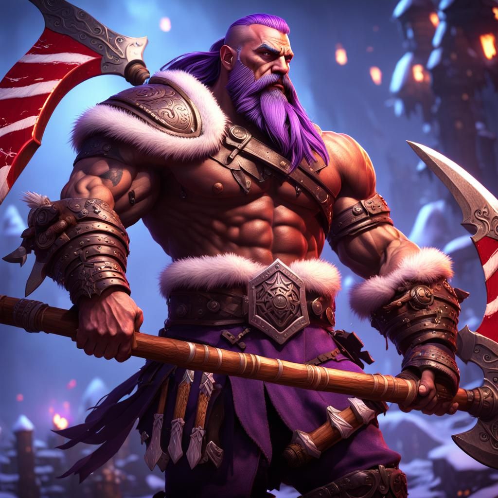 Goliath Barbarian with Candy Cane Axes, Dark Fantasy Art