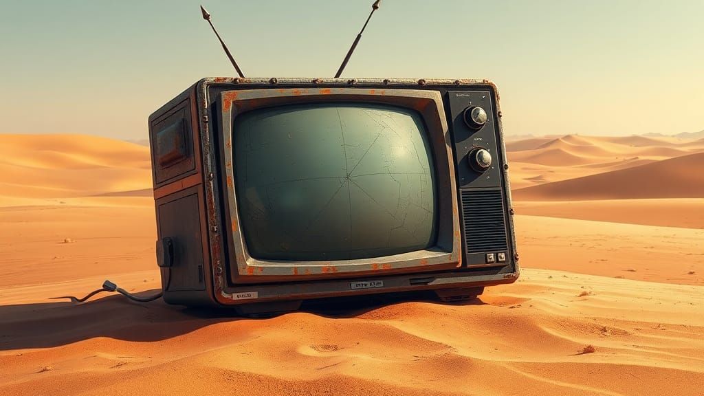 Abandoned TV in Desert Landscape, Manga Style