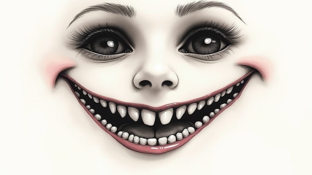 Smiling Face with Unsettling Eyes, Watercolour