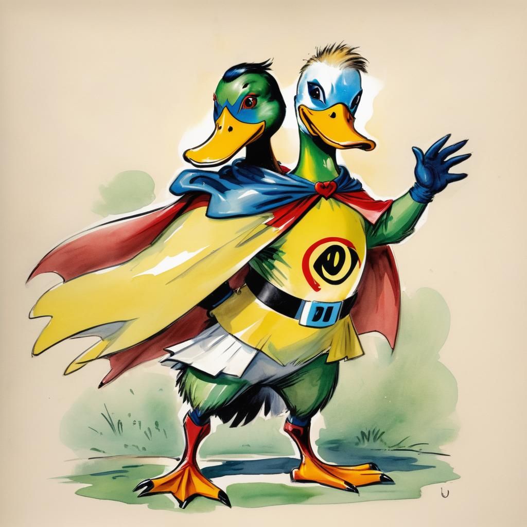 Masked Duck Superhero Costume: Golden Age Illustration