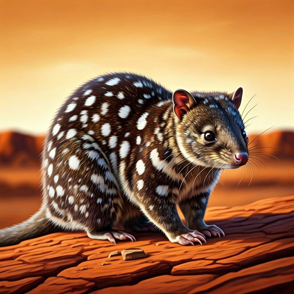 A Western Quoll Roams the Australian Outback in Earthy Tones