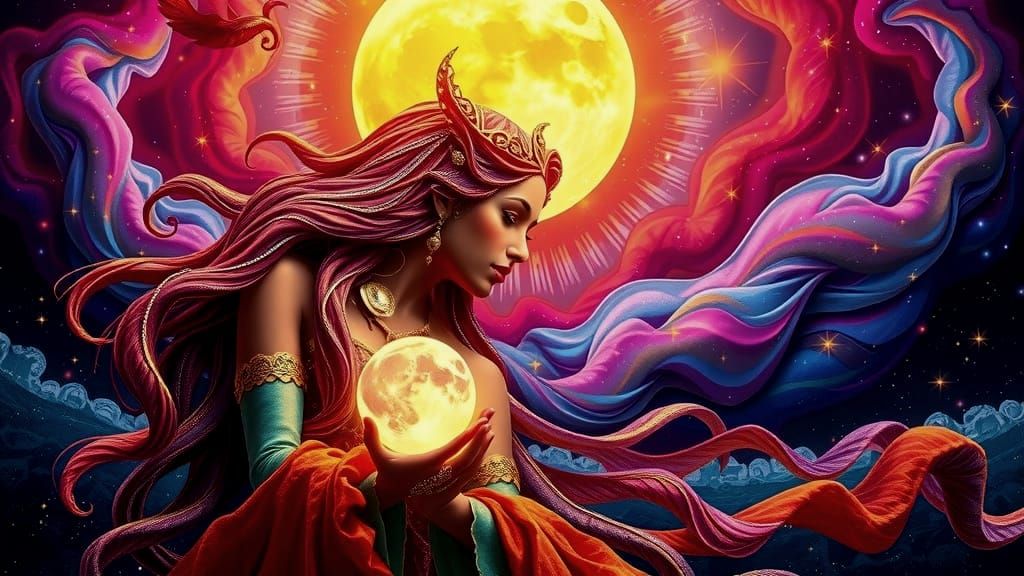 Ethereal Fabric Goddess in a Multicolored World