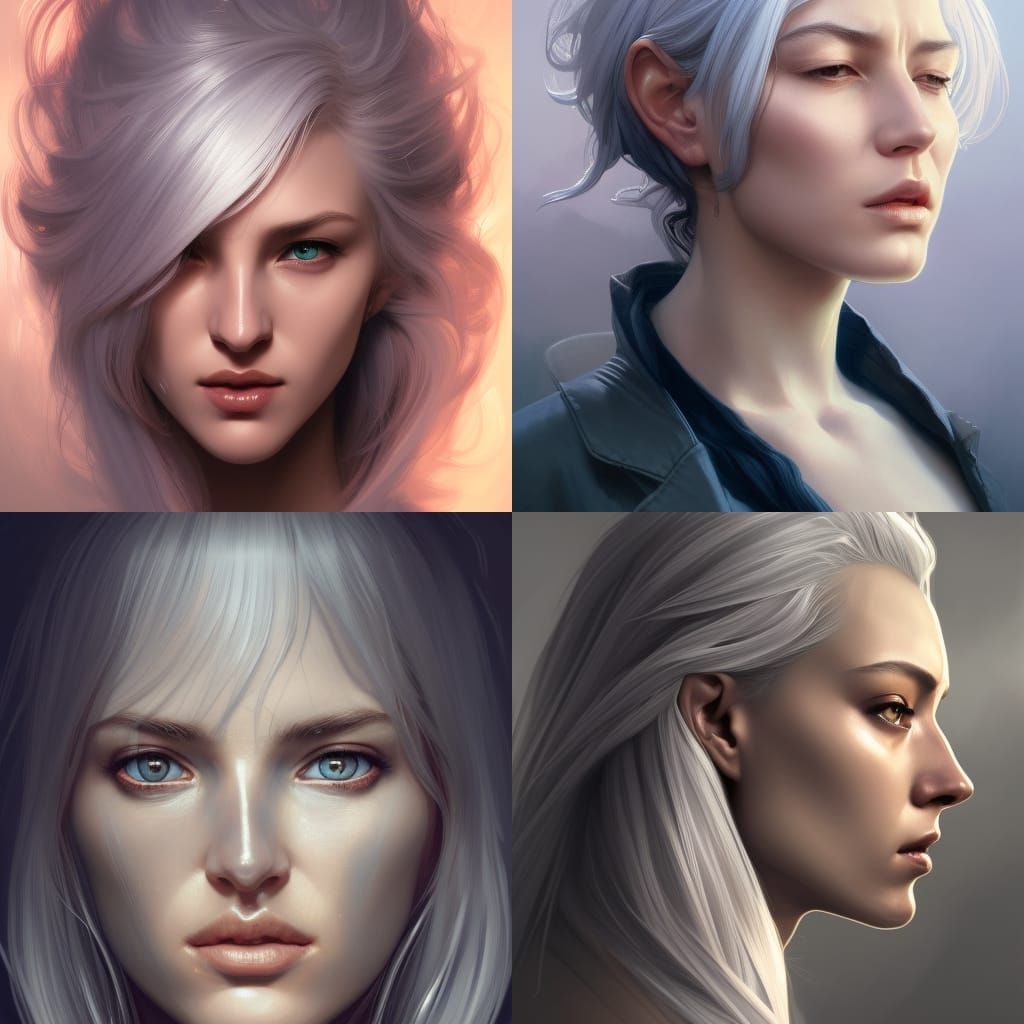 Silver Haired Woman Portrait in Hyperdetailed Digital Art