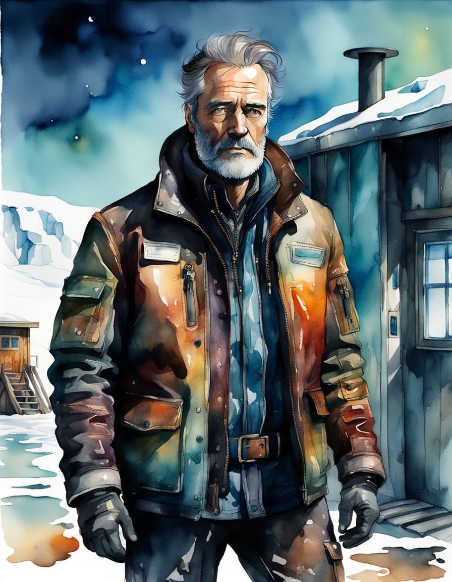 Arctic Researcher in Watercolor, Expressive Brushstrokes