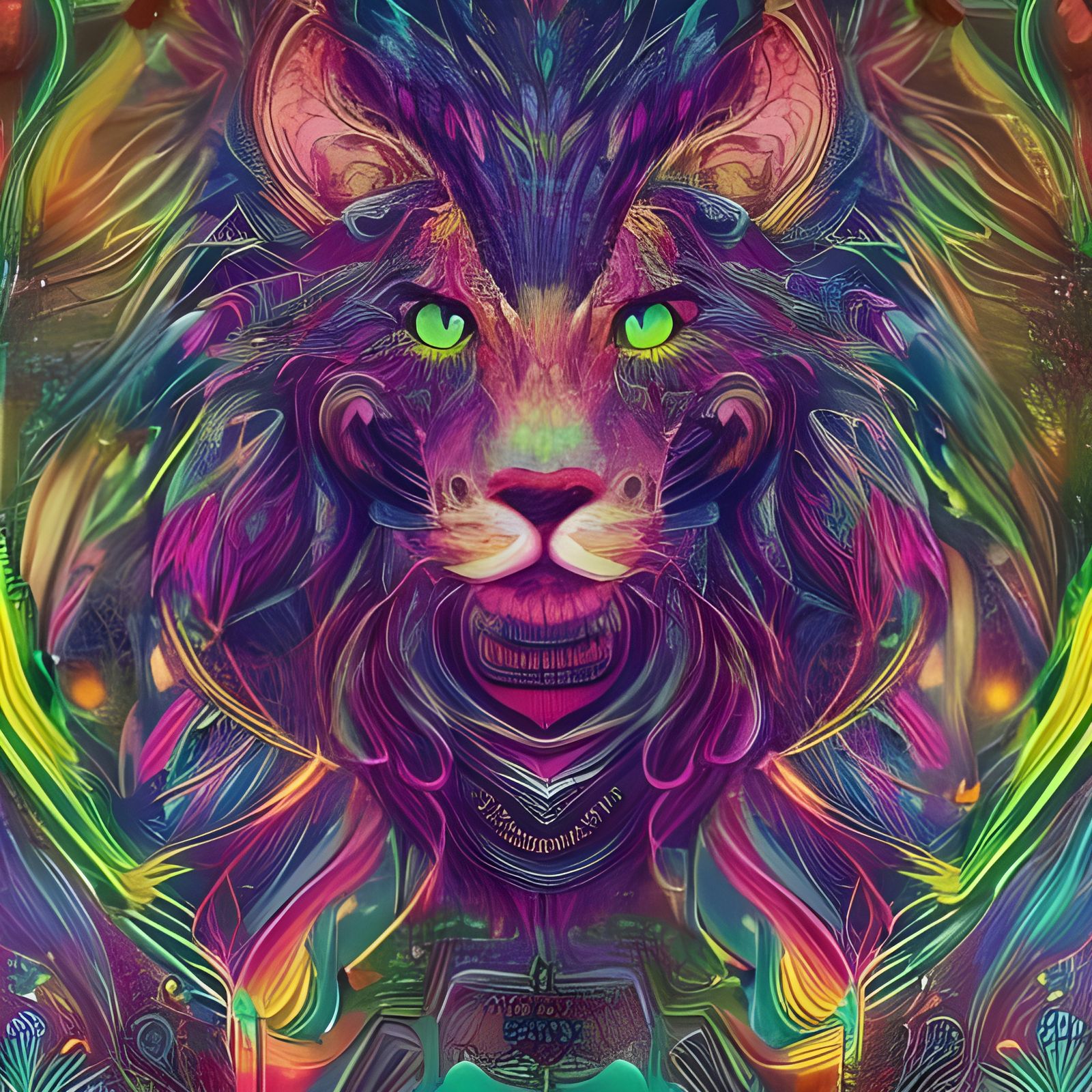 Neon Galactic Lion with Rainbow Lights