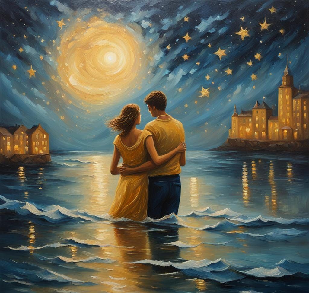 Dreamy Seascape: Swimming to the Moon