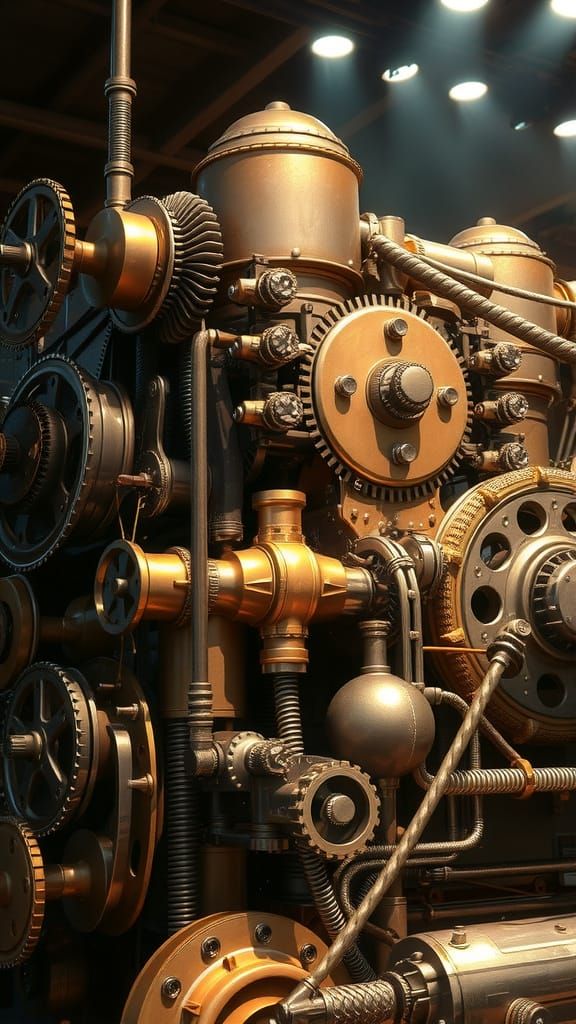 Intricate Steampunk Engine with Brass Gears