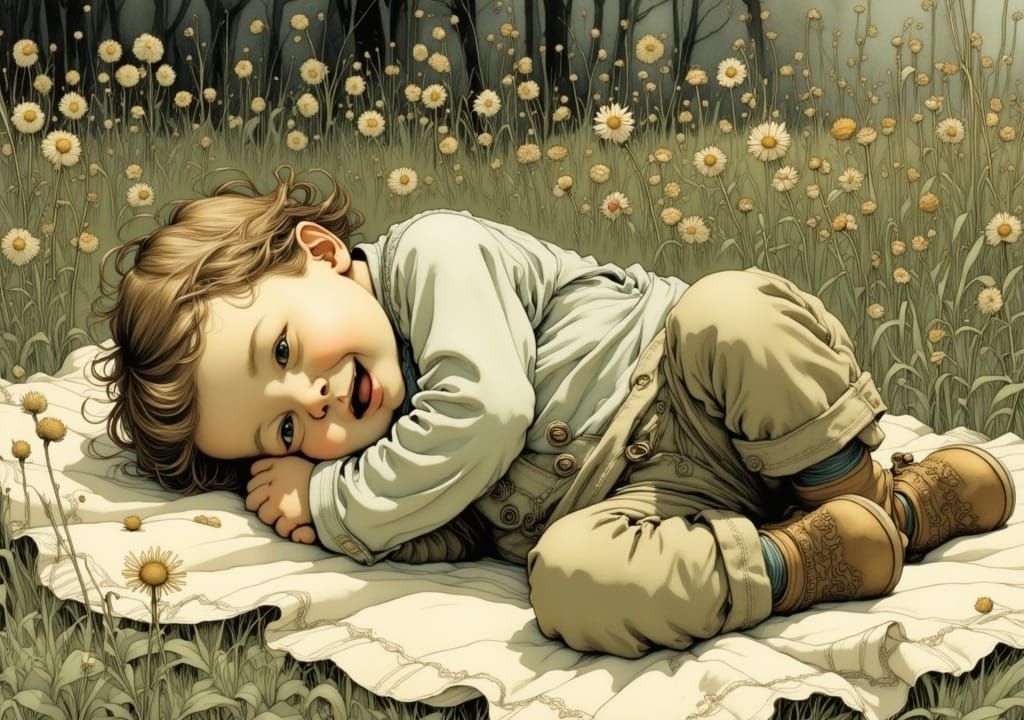 Whimsical Garden Scene with Expressive Baby