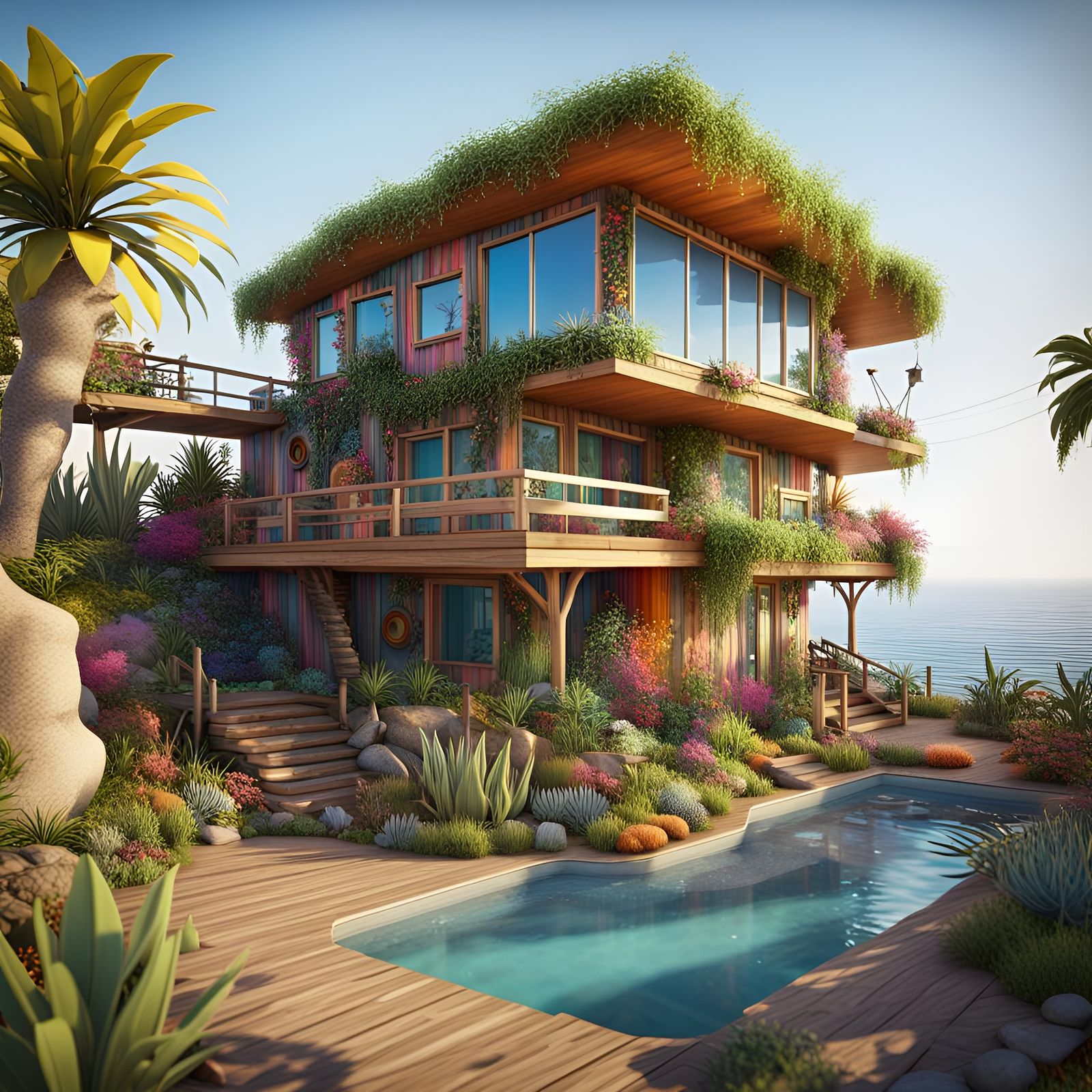 Abstract Oceanfront Hippie House in 3D