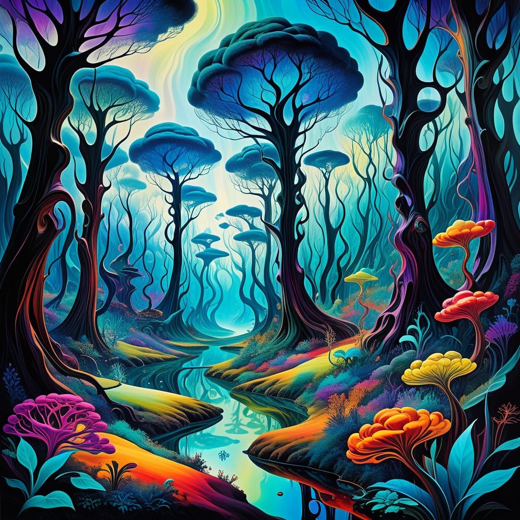 Surreal Iridescent Forest Dreamscape in Dalí Style