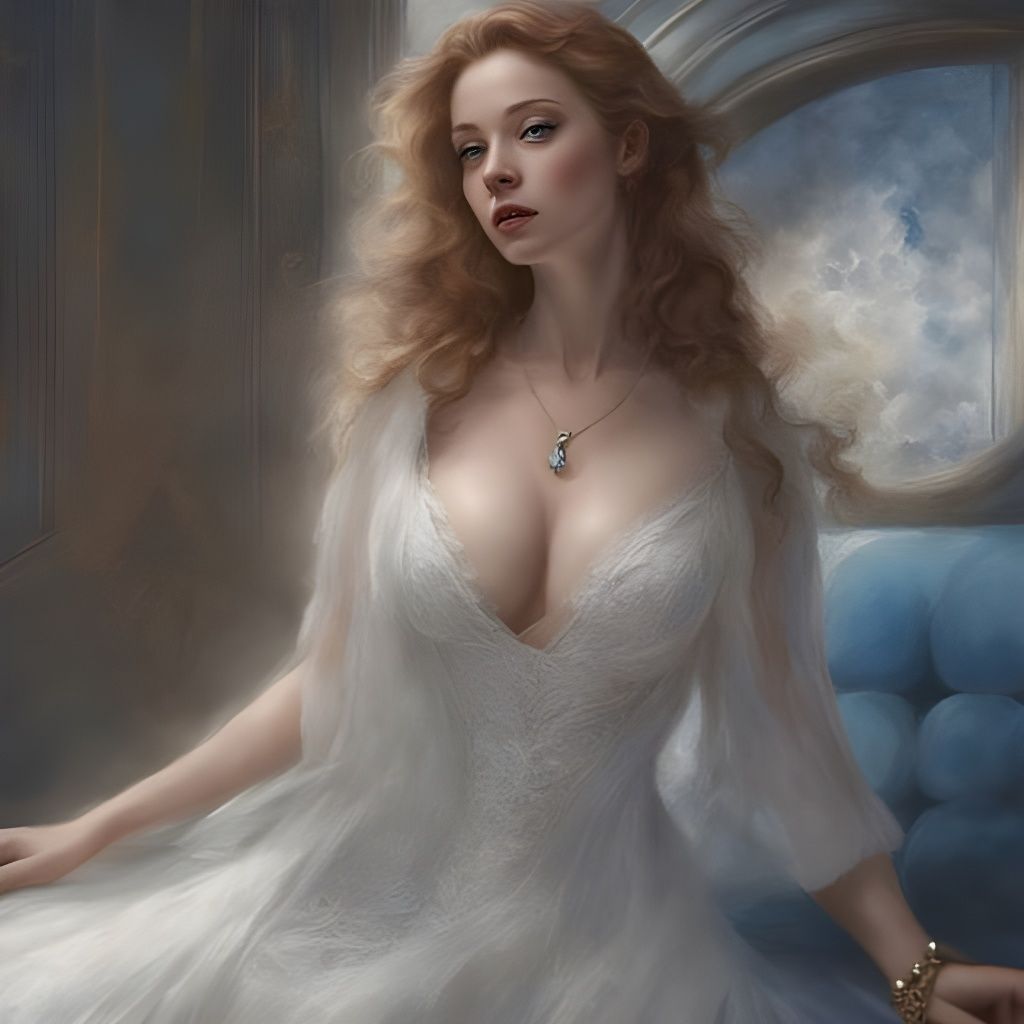 Beautiful Woman in White Gown as Mixed Media Art