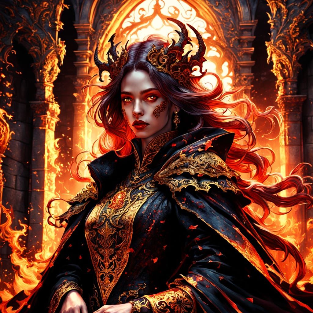 Baroque Gothic Demoness in Dark Throne Room