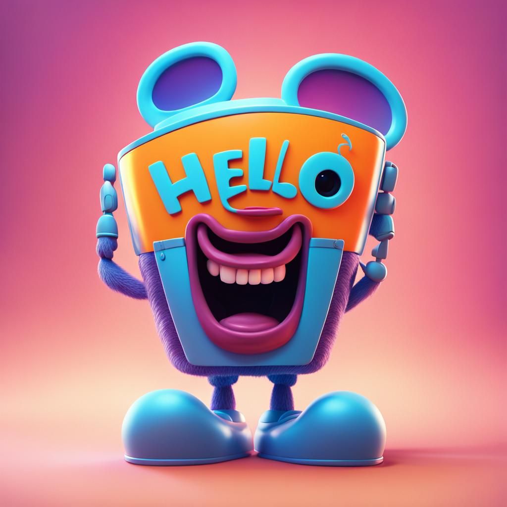 Anthropomorphic 'Hello' Lettering in 3D Digital Art
