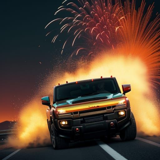 Vibrant Hummer Speeds Down a Sunset Road in Hyper-Realistic ...