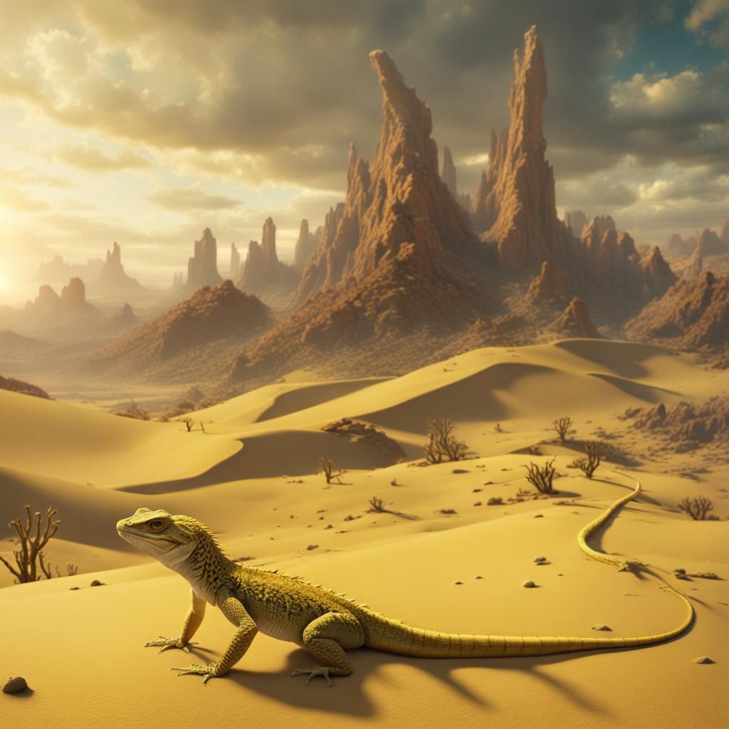 Yellow Lizard in Desert: Digital Matte Painting