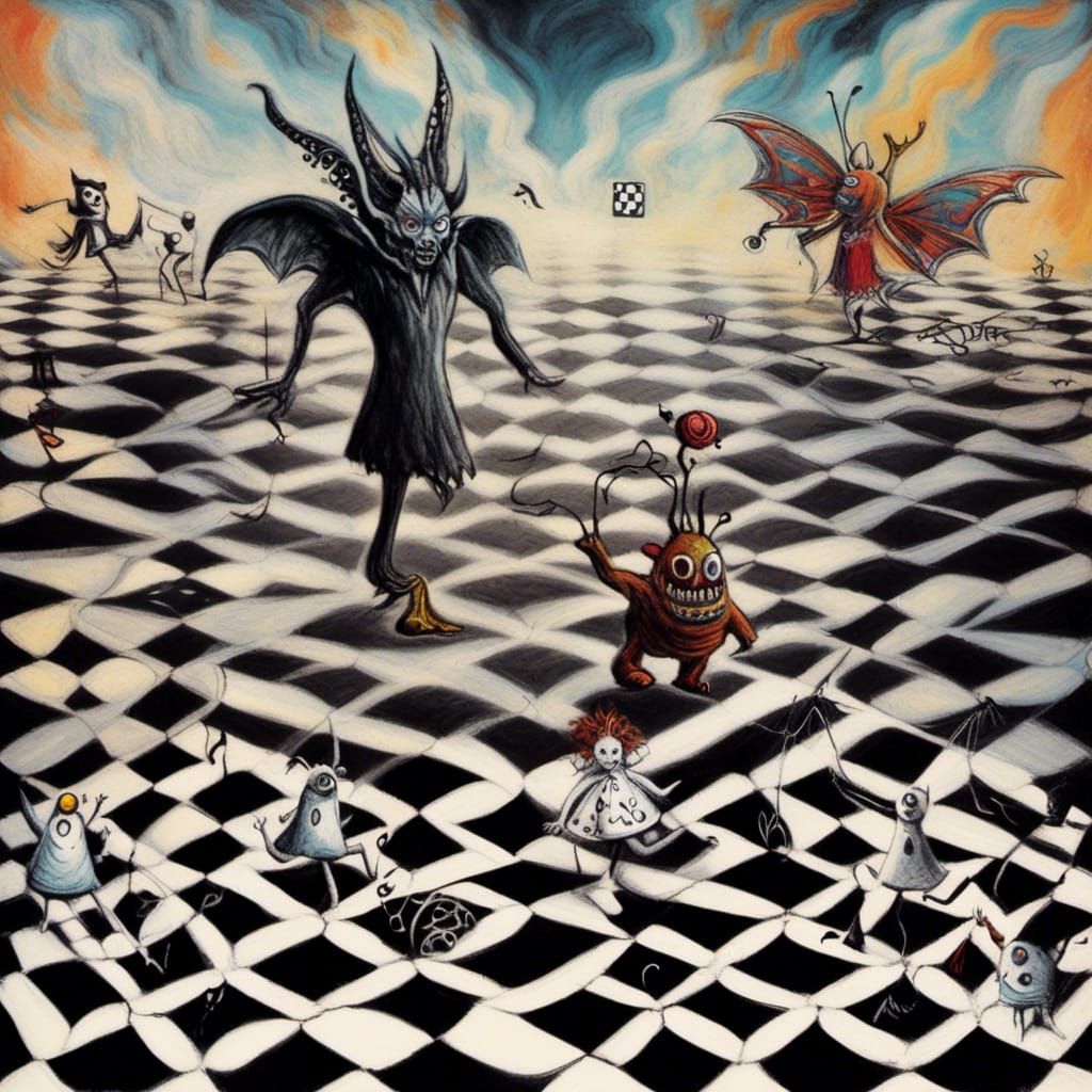 Surrealist Hopscotch Dreamscape: Fairy, Witch, and Monster