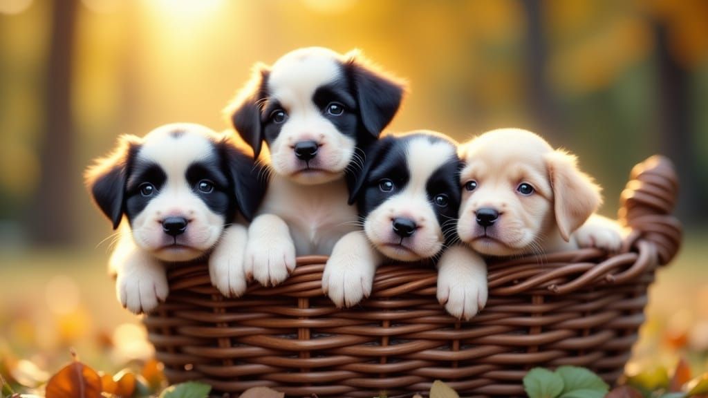 Vintage-Style Puppies in a Basket