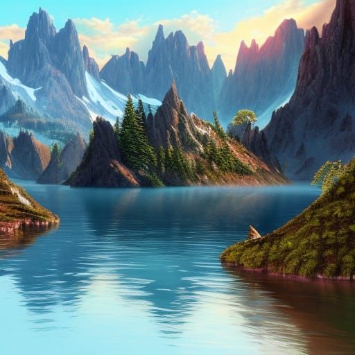 Lake and Mountains: Detailed Matte Painting