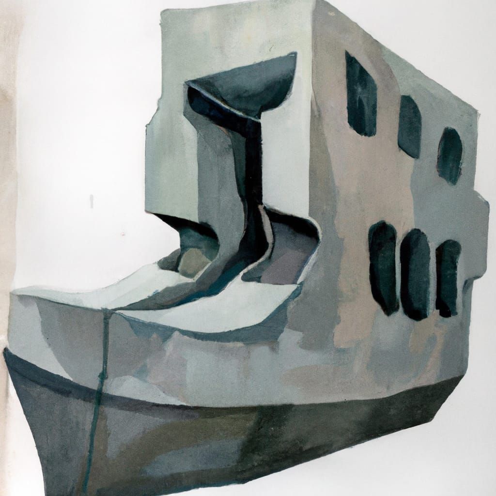Brutalist Boat Construction in Gouache