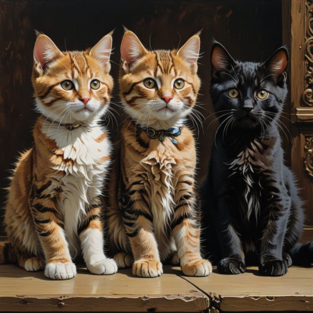 Three Giant Cute Kittens in Colossal Scale