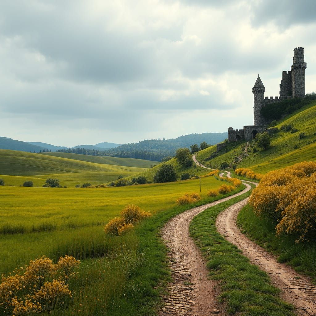 Ancient Ruins on a Vast Green Plain