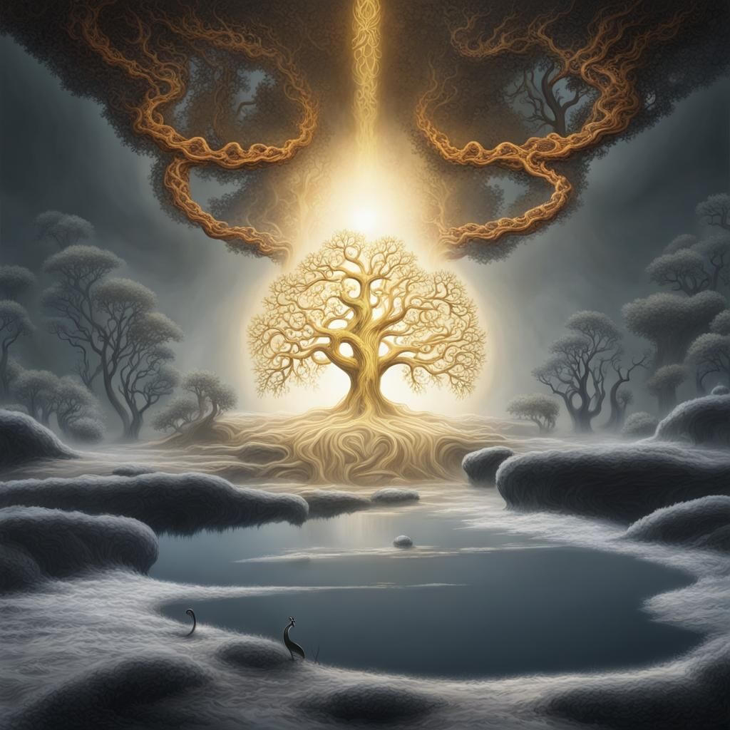 Surreal Entrance to Hell with Golden Light