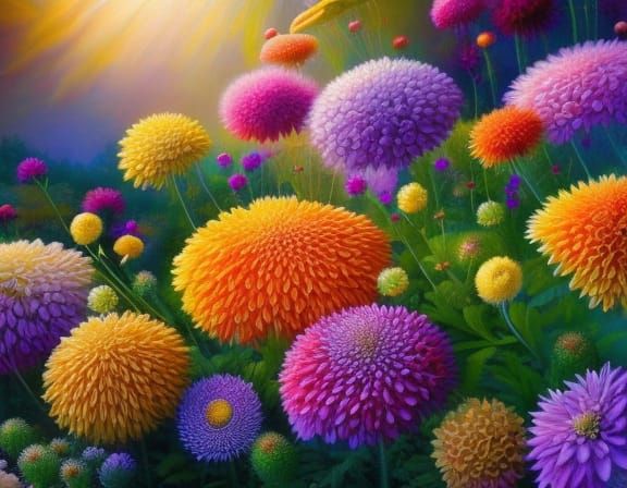 Marigold Flowers with Dew Drops in Whimsical Garden