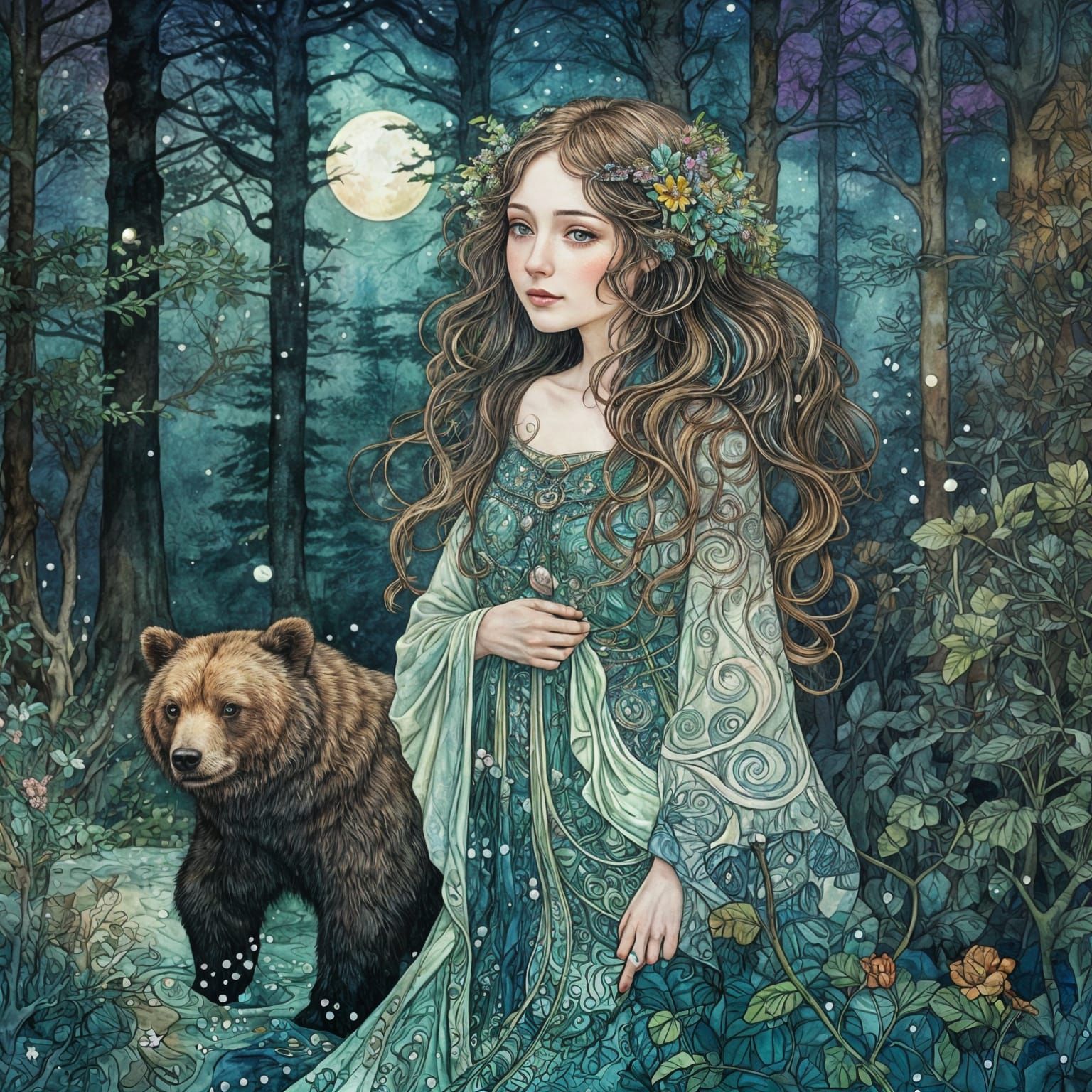 Girl Meets Bear: Art Nouveau Fairytale Illustration