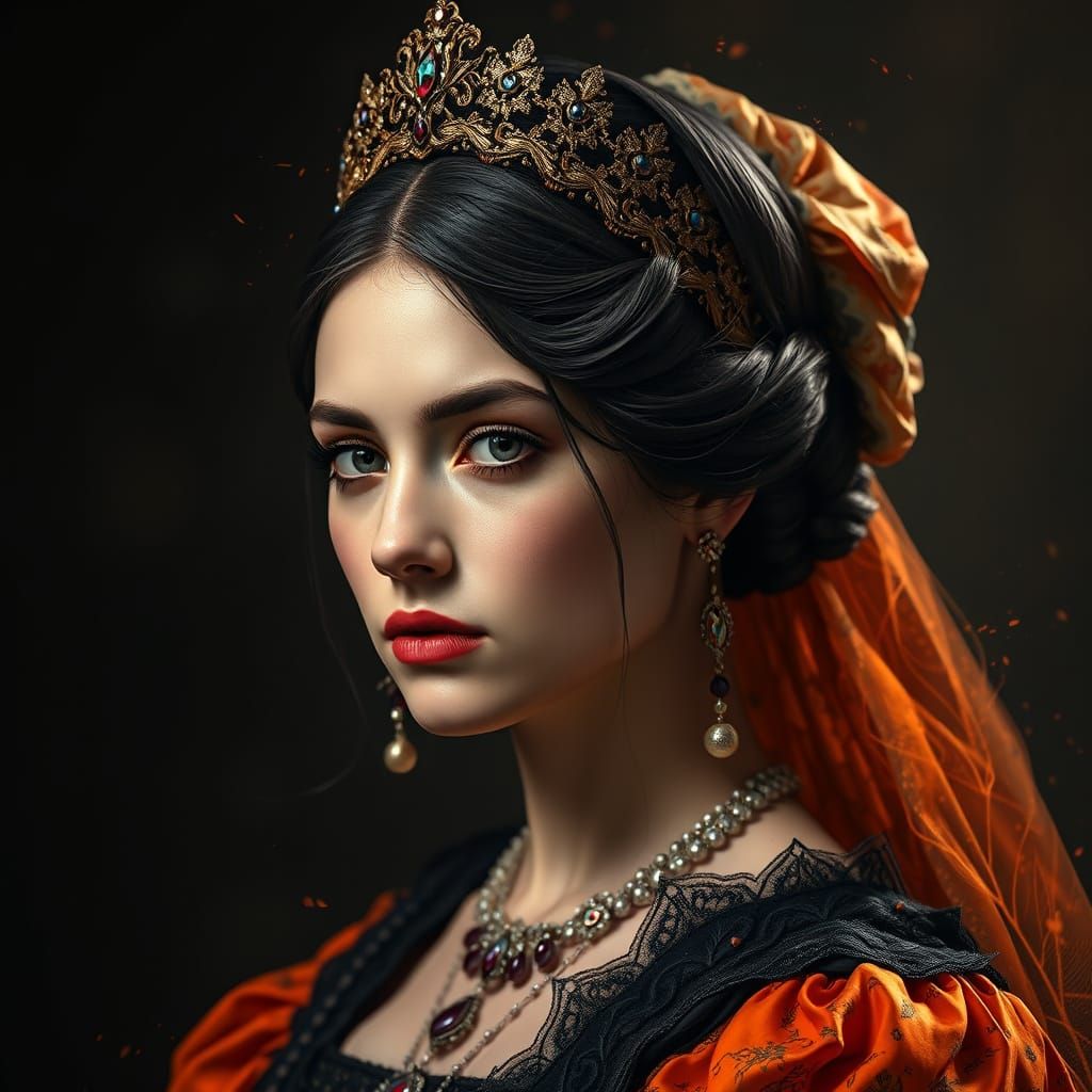 Victorian Princess in Black and Orange