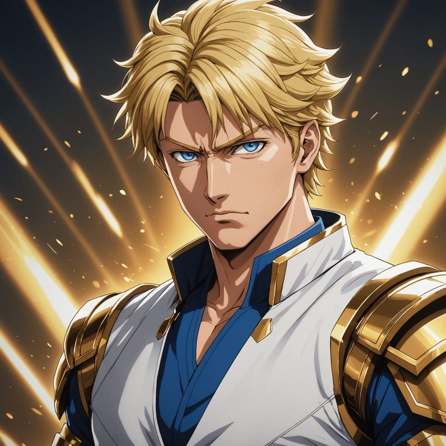 Anime Man in White and Gold, Cel-Shaded Style