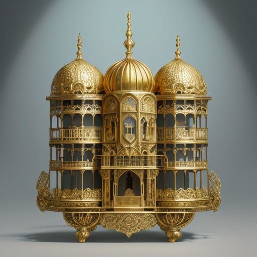 Art Nouveau Birdcage With Miniature City Inside