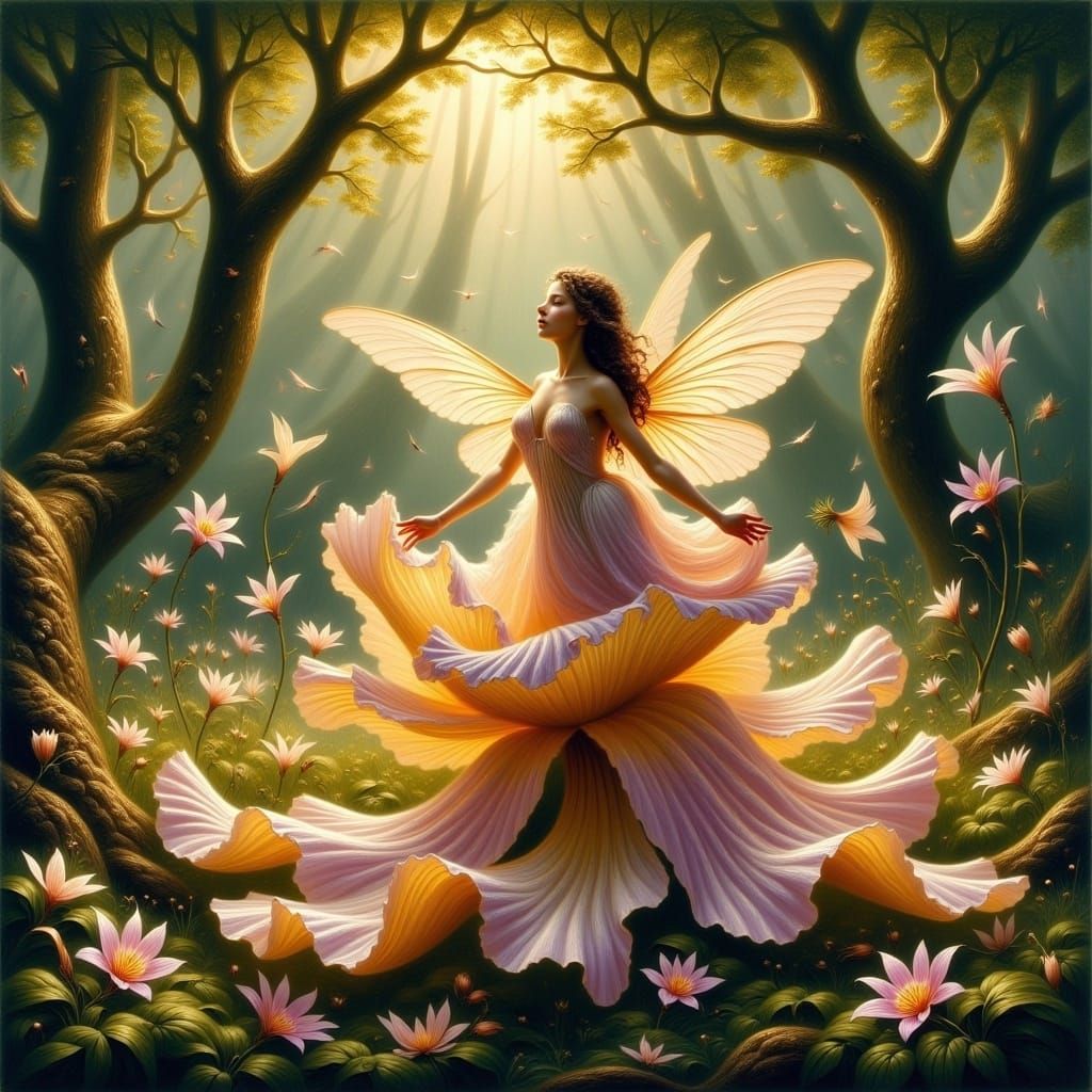 Whimsical Fairy Perched on a Golden Bloom