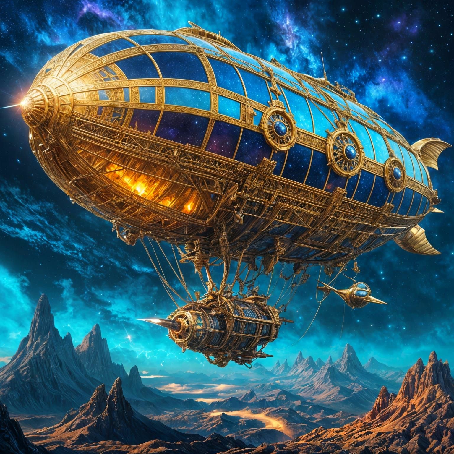 Surreal Airship Hybrid Suspended in Dark Nebula