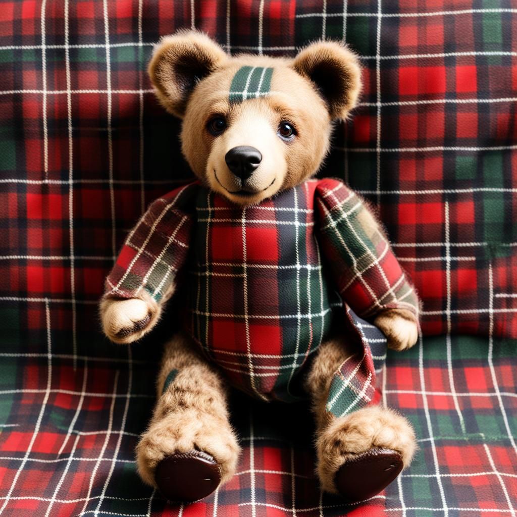 Bear with Tartan Pattern Fur