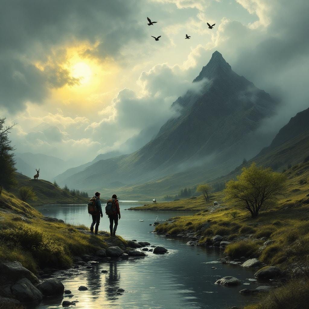 Highland Hikers: Romantic Goth Oil Painting