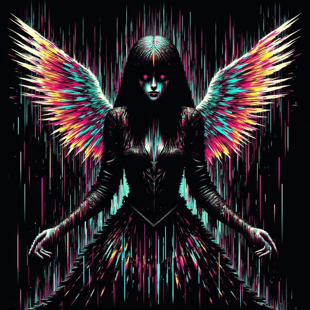 Dark Angel in Distorted Cyberpunk Style