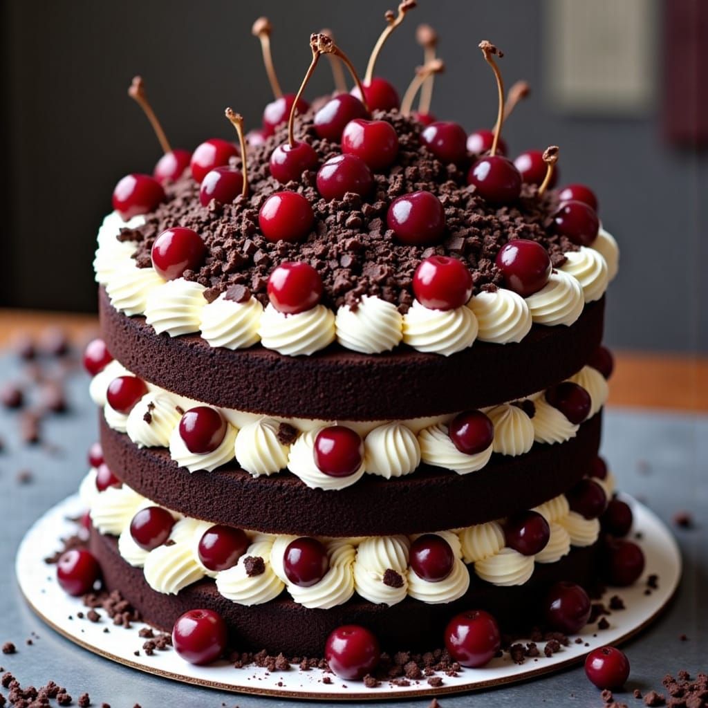 Moist Chocolate Cake in Elegant Whipped Cream and Dark Choco...