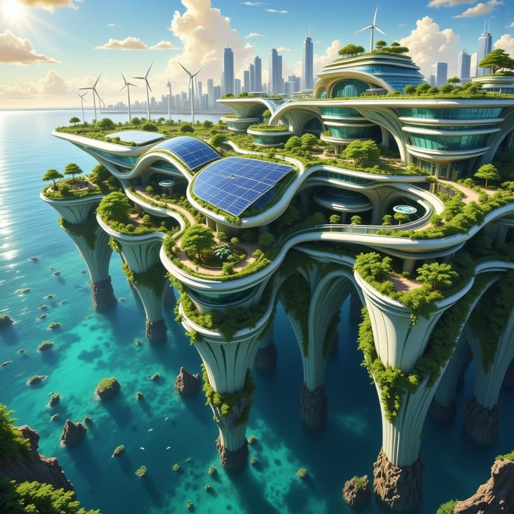 <lora:Eco-cities:1.0> "A partially submerged arcology in a c...