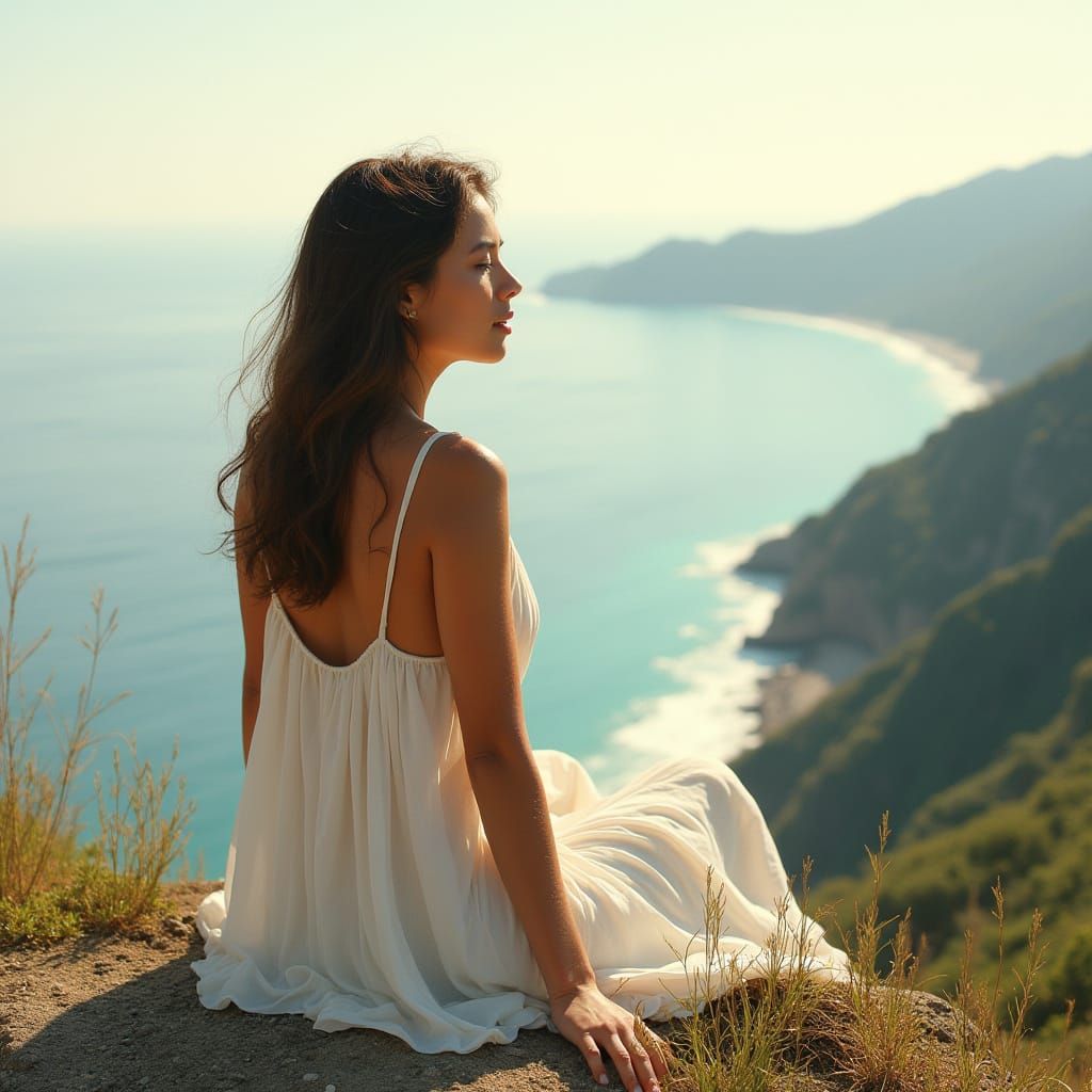 Woman Contemplates Sunset Vista in Bohemian Chic Style