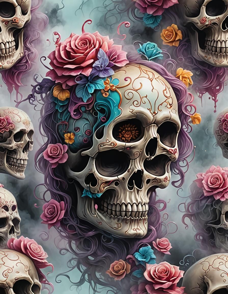 Detailed Candy Skull in Misty Fantasy