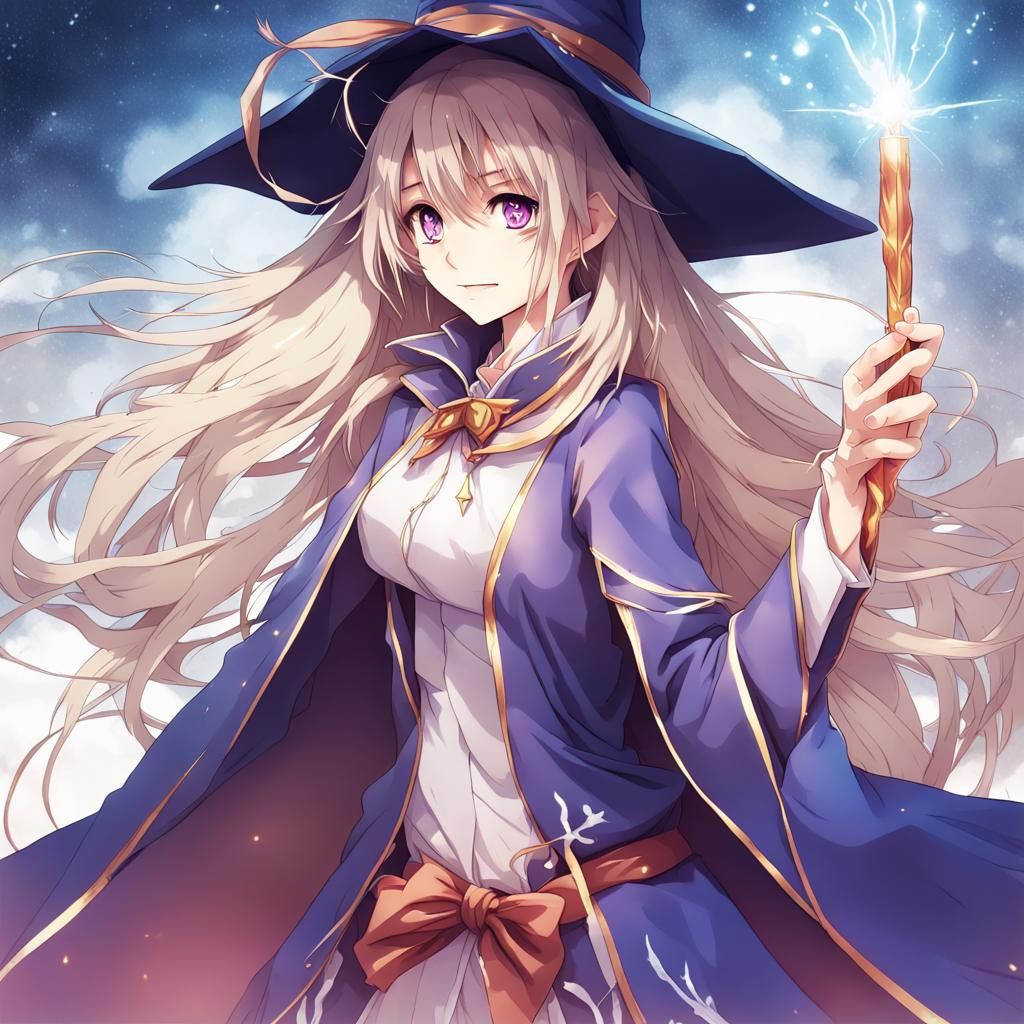 Kind Anime Sorcerer with Wand