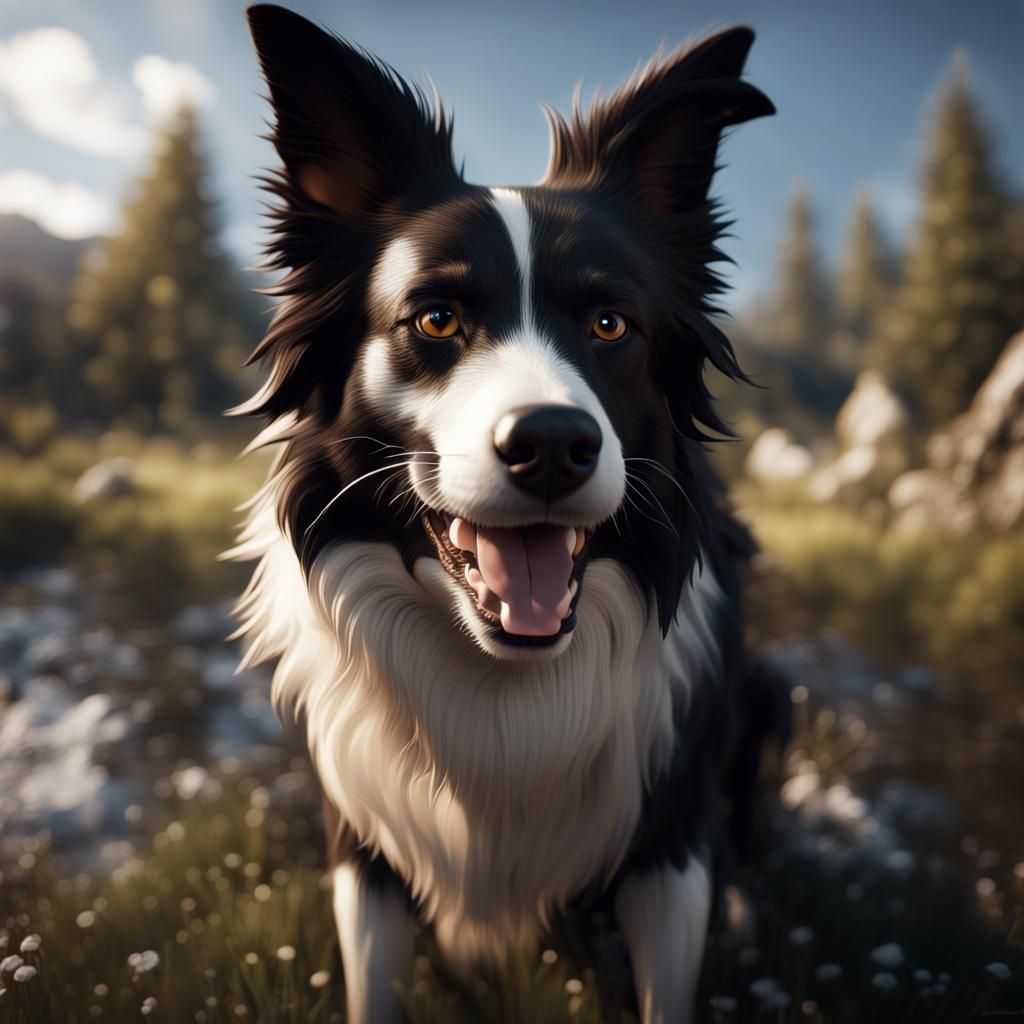 Happy Border Collie Portrait in Detailed Matte Painting